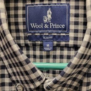 Wool & Prince Medium Slim Fit Shirt. Navy and gray gingham. Like New.